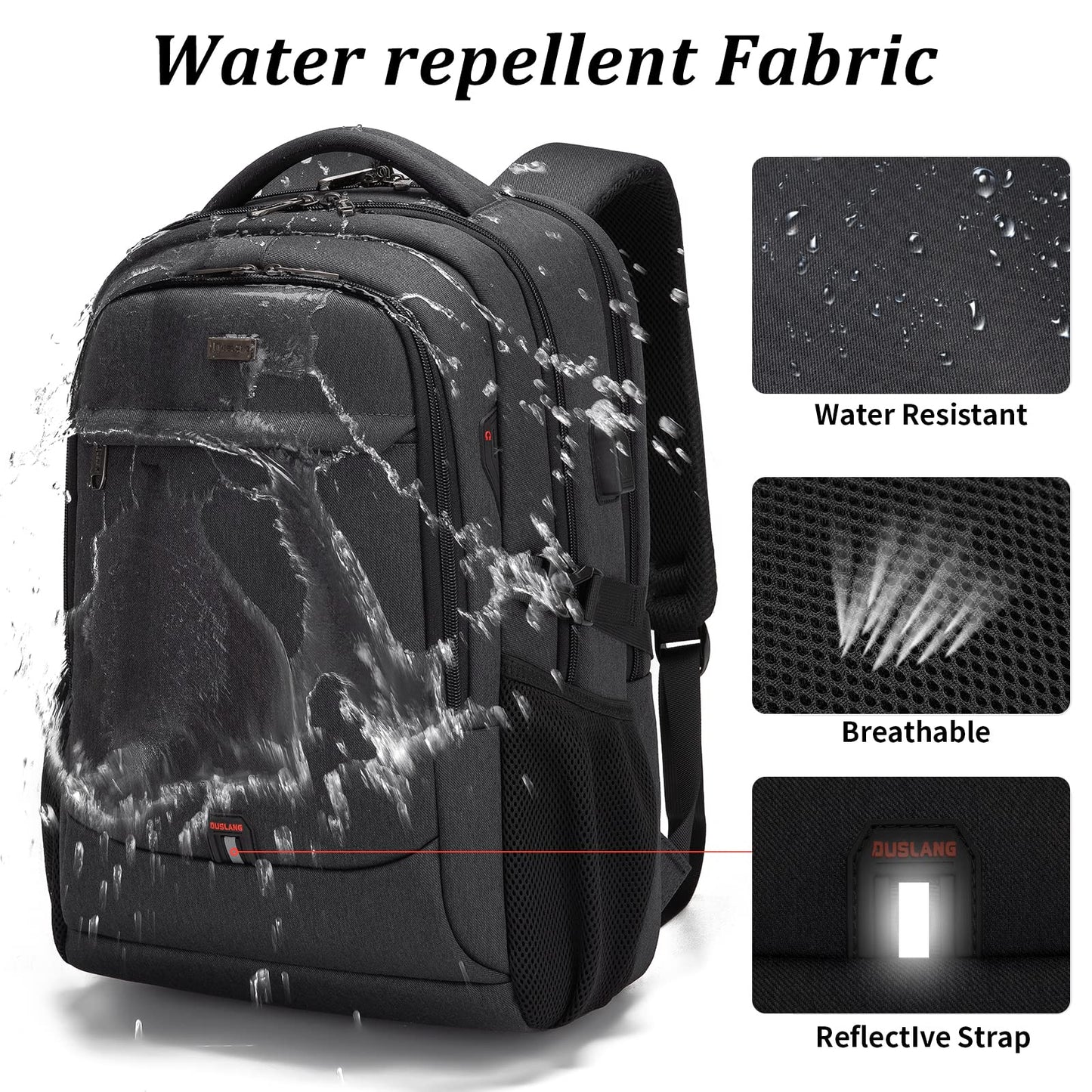 DUSLANG Travel Laptop Backpack with USB Port - Black