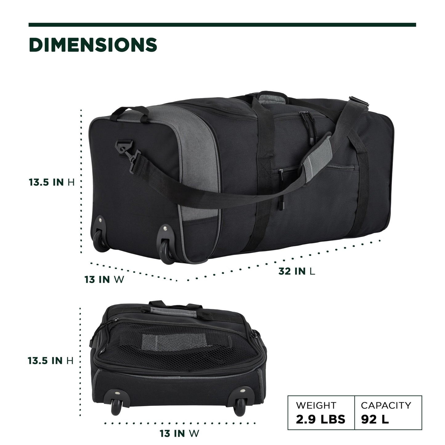 Traveler's Club Expandable Rolling Duffel Bag 32