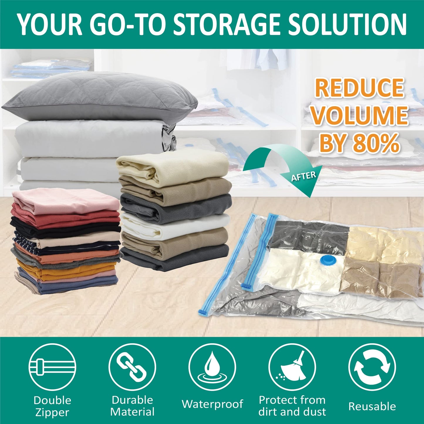 CozyVac Travel Bags with Pump - 6 Pack Space Savers