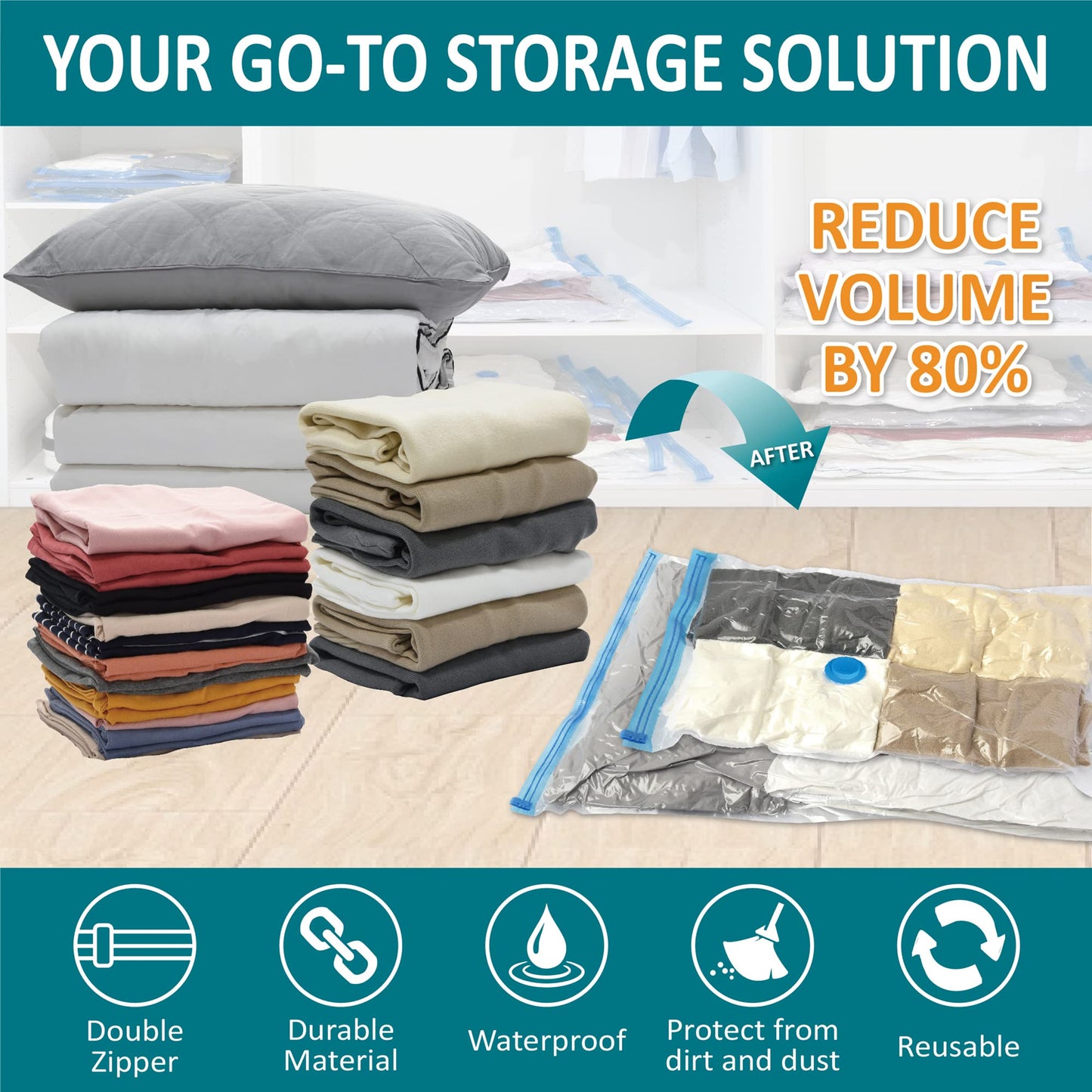 CozyVac Travel Bags with Pump - 6 Pack Space Savers