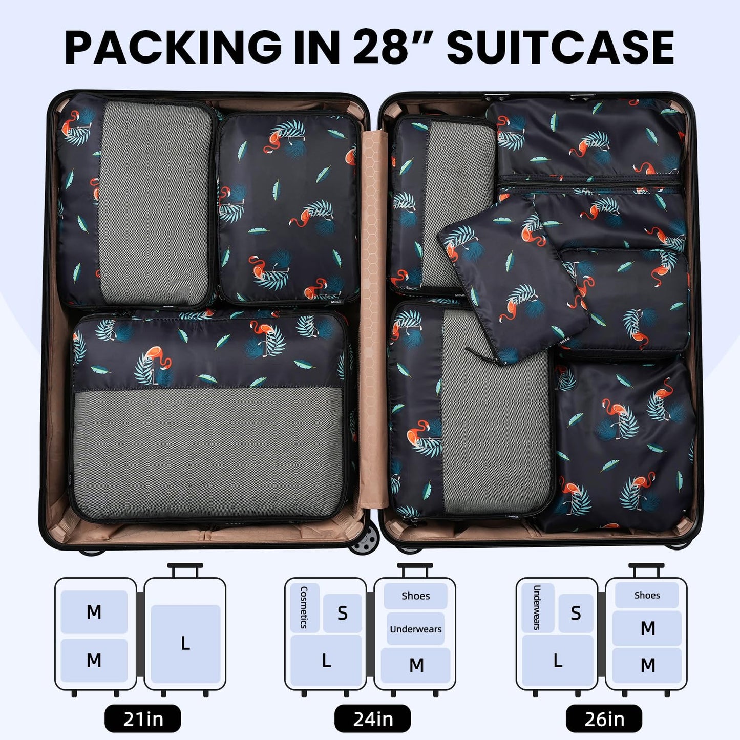 BAGAIL Travel Cubes: 8/9 Set Packing Organizers