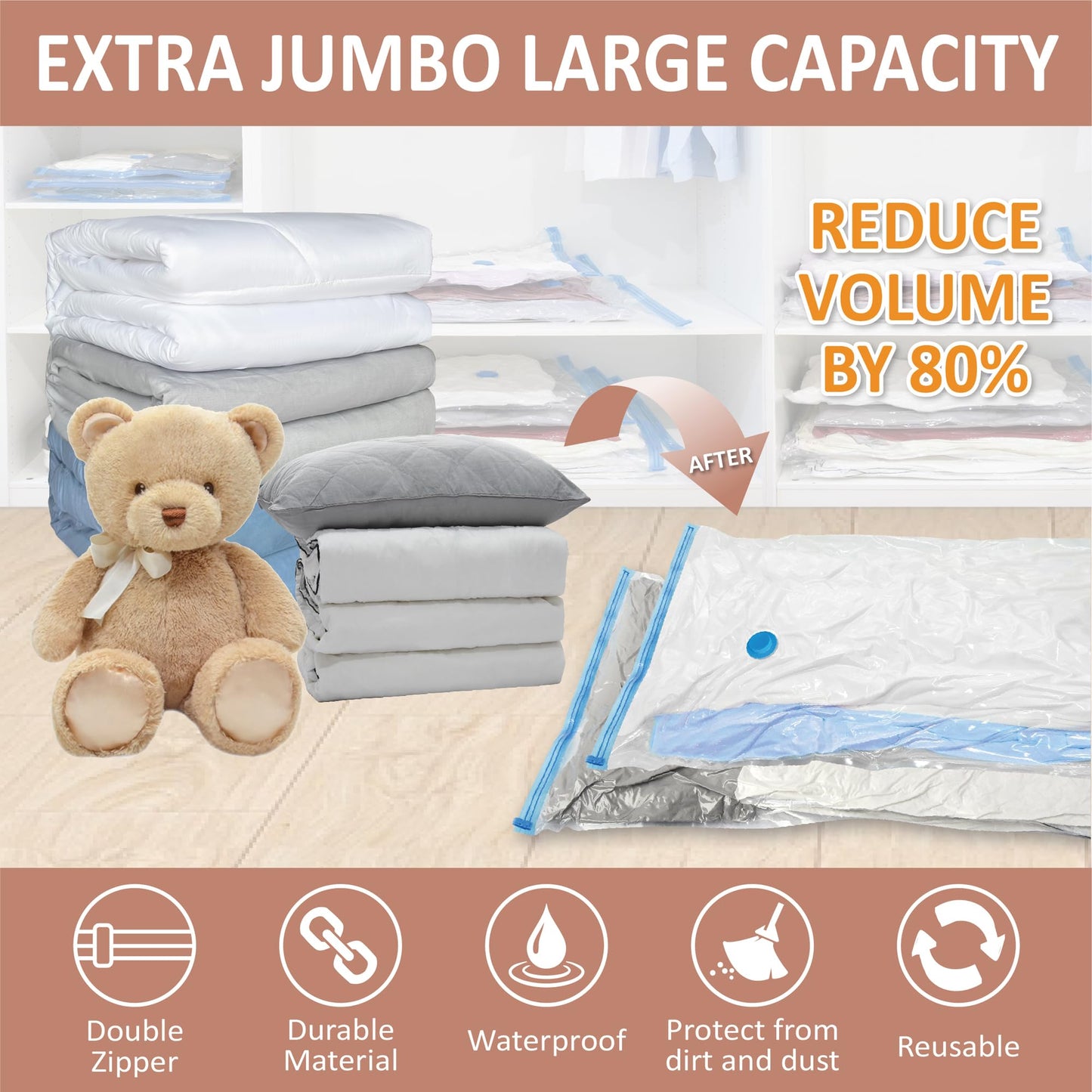 CozyVac Travel Bags with Pump - 6 Pack Space Savers