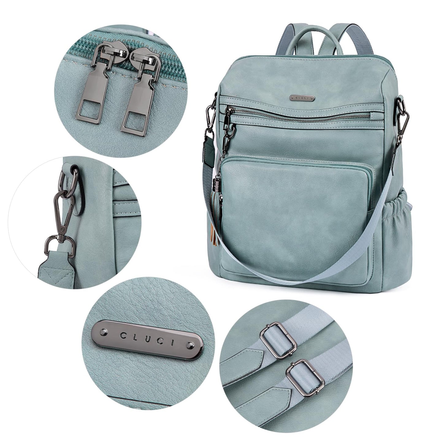CLUCI Luxe Convertible Leather Backpack Purse