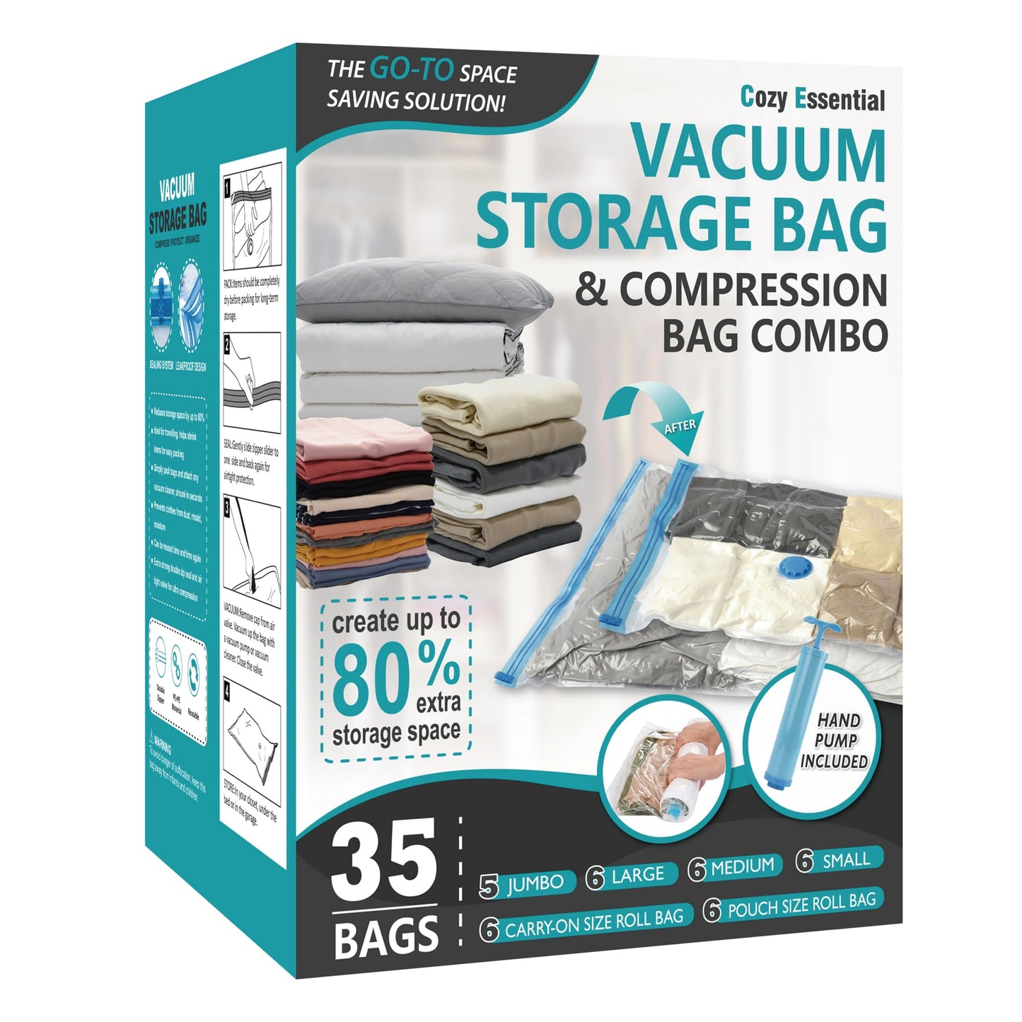 CozyVac Travel Bags with Pump - 6 Pack Space Savers