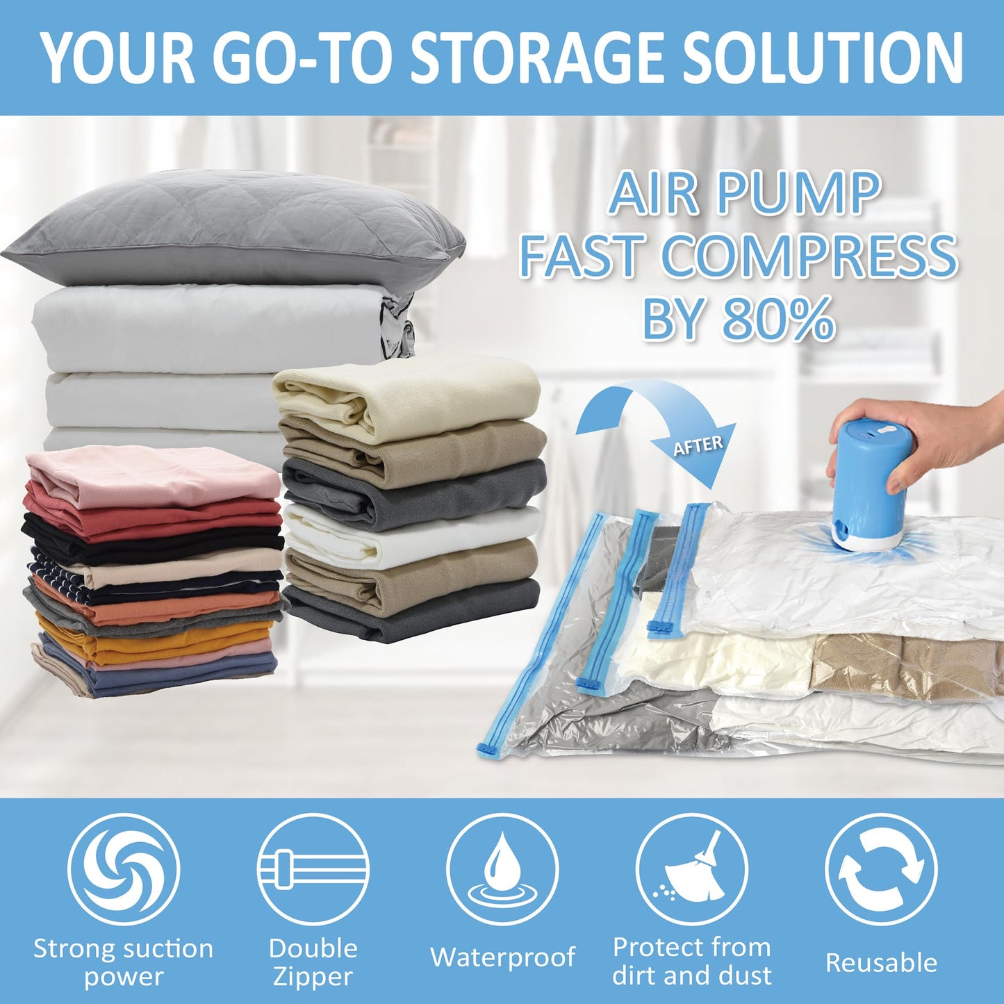 CozyVac Travel Bags with Pump - 6 Pack Space Savers
