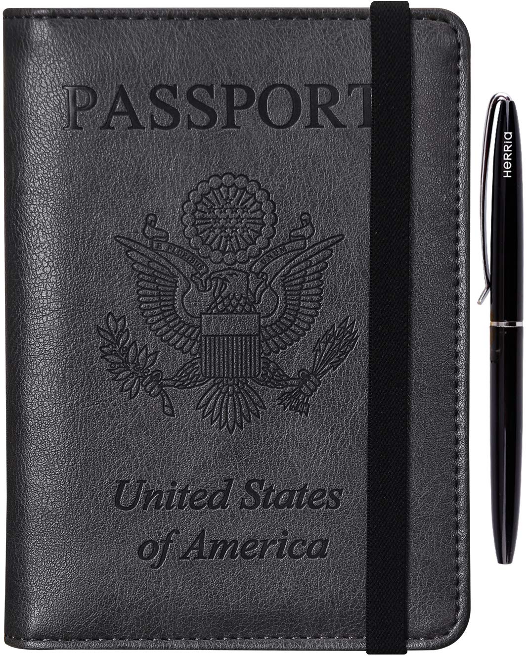 HerriaT RFID Leather Passport Wallet - Gray