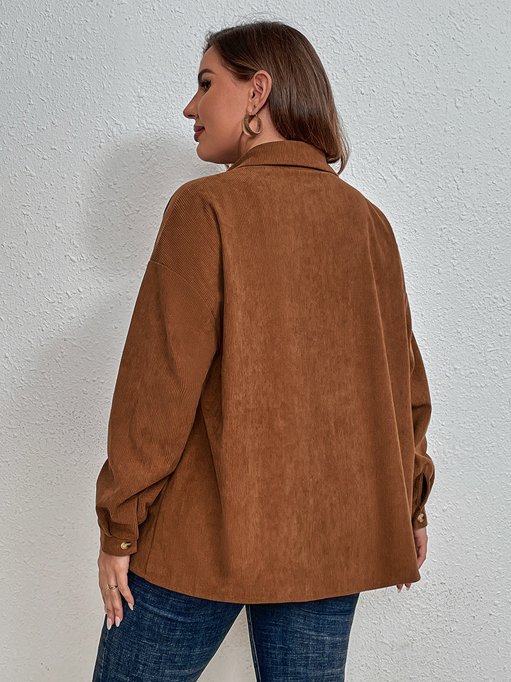Honey Plus Size Collared Neck Long Sleeve Shirt - Premium Plus Size Shirts from Trendsi - Just $43! Shop now at Handbags Specialist Headquarter