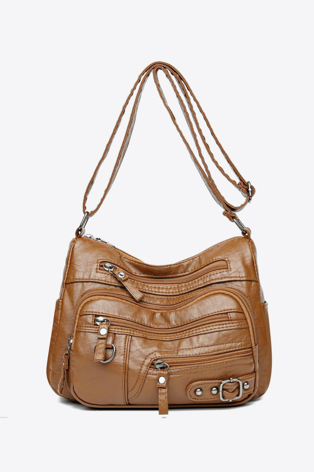 Multi-Pocket PU Leather Crossbody Bag.
