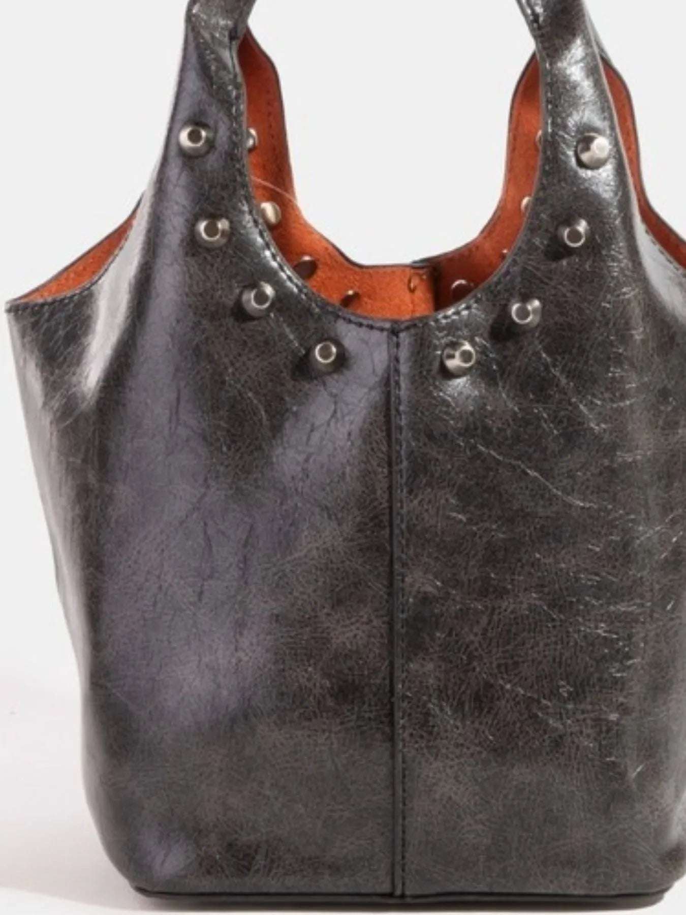 Fame Weathered Faux Leather And Studs Bucket Bag - Premium Crossbody Bag from Trendsi - Just $25.99! Shop now at Handbags Specialist Headquarter
