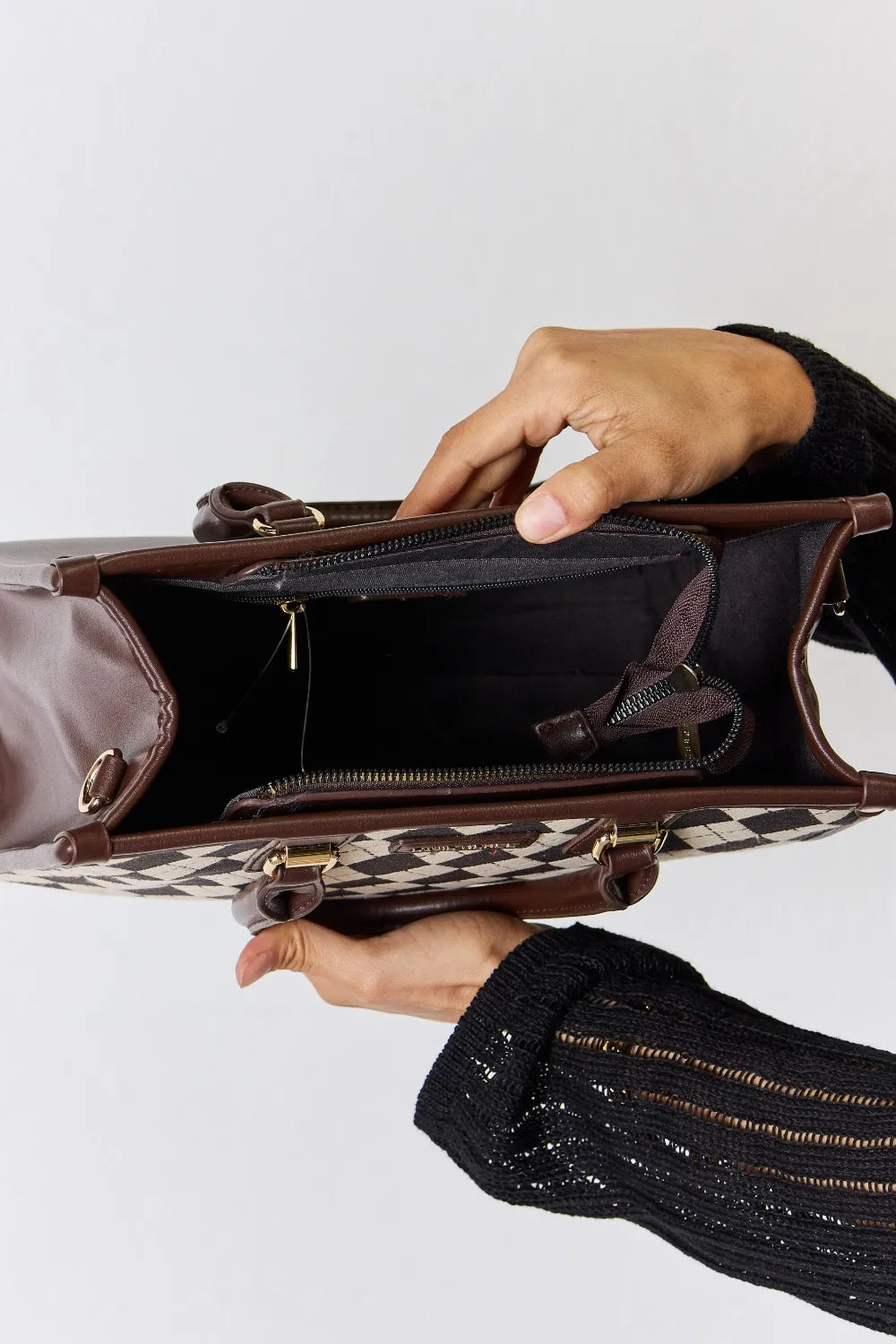 David Jones Argyle Pattern PU Leather Handbag - Premium Handbags from Trendsi - Just $51.99! Shop now at Handbags Specialist Headquarter