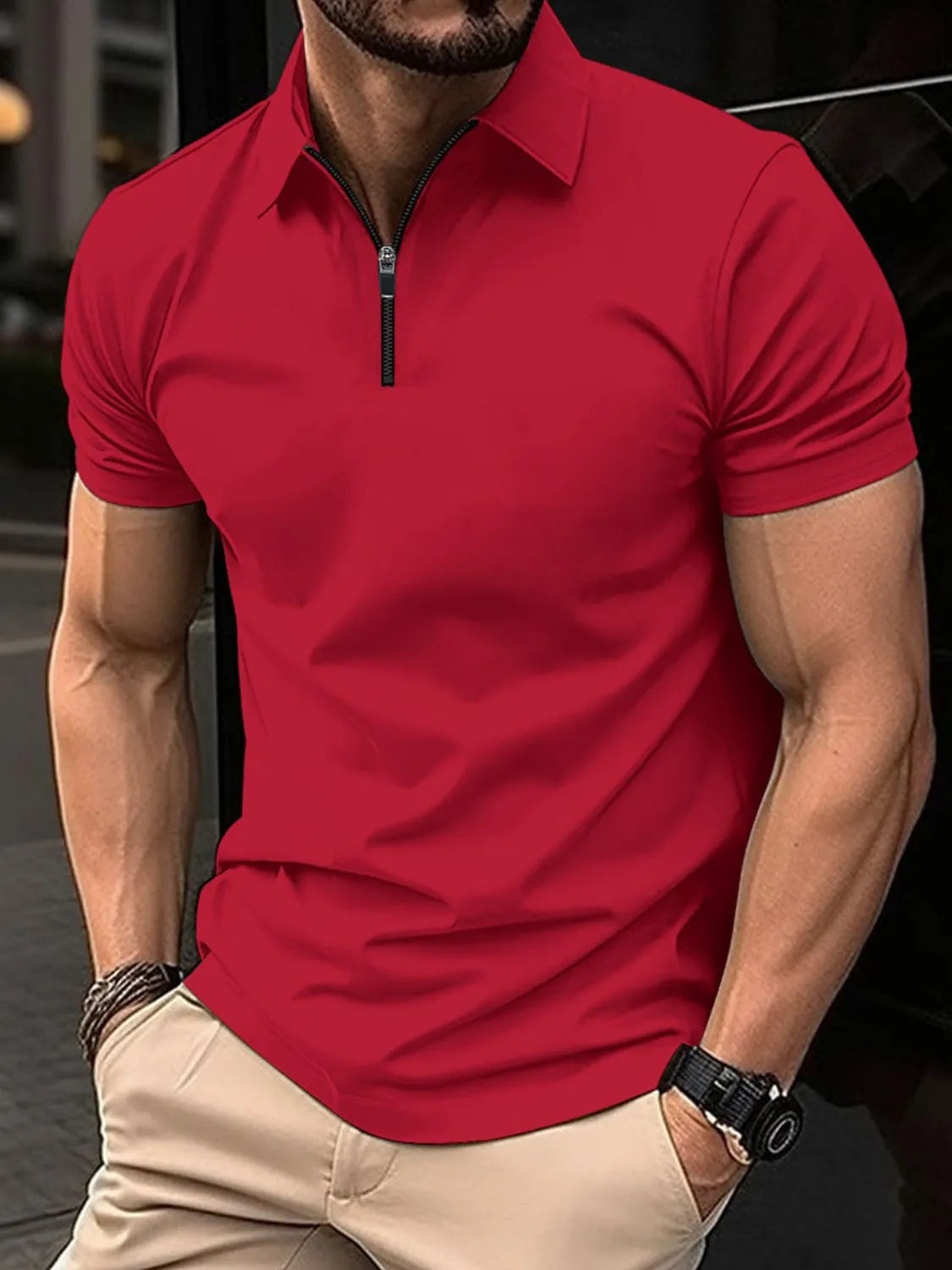 Men's Full Size Collared Neck Short Sleeve Polo Plus Size - Premium Men's Shirts from Trendsi - Just $32.22! Shop now at Handbags Specialist Headquarter
