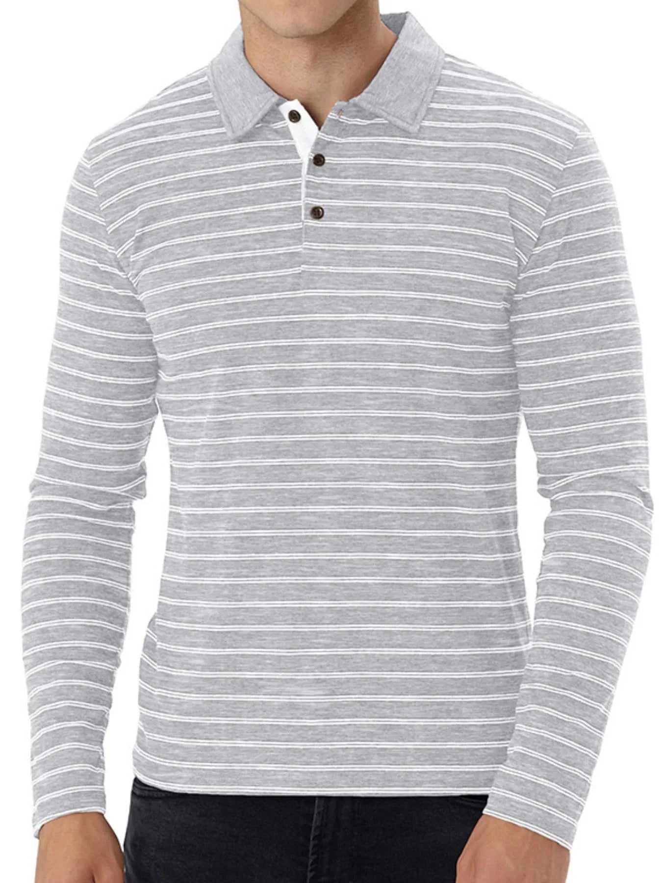 Men's Striped Long Sleeve Polo Shirt - Premium Men's Polo shirt from Trendsi - Just $37.10! Shop now at Handbags Specialist Headquarter