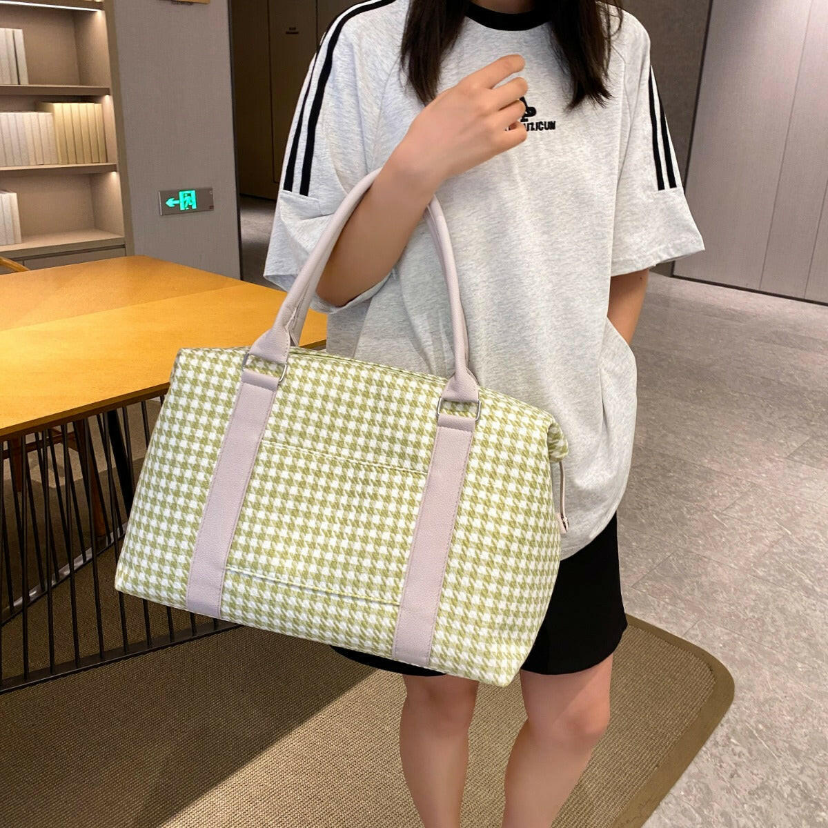 Houndstooth Canvas Travel Bag - Premium Luggage Travel Bags from Trendsi - Just $32.99! Shop now at Handbags Specialist Headquarter