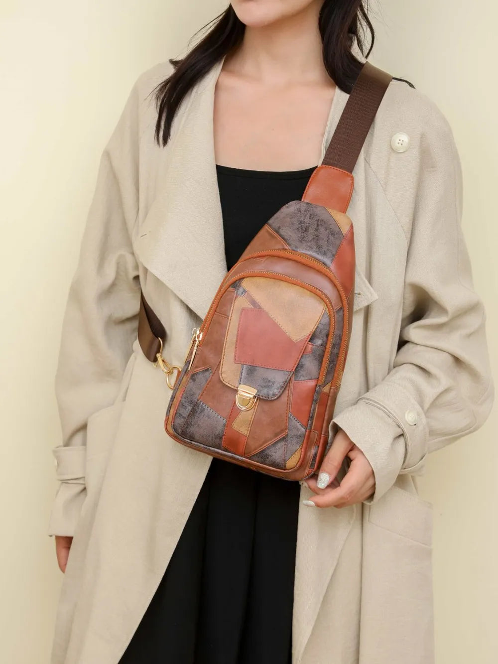 PU Leather Color Block Crossbody Bag - Premium Crossbody Bag from Trendsi - Just $29.99! Shop now at Handbags Specialist Headquarter