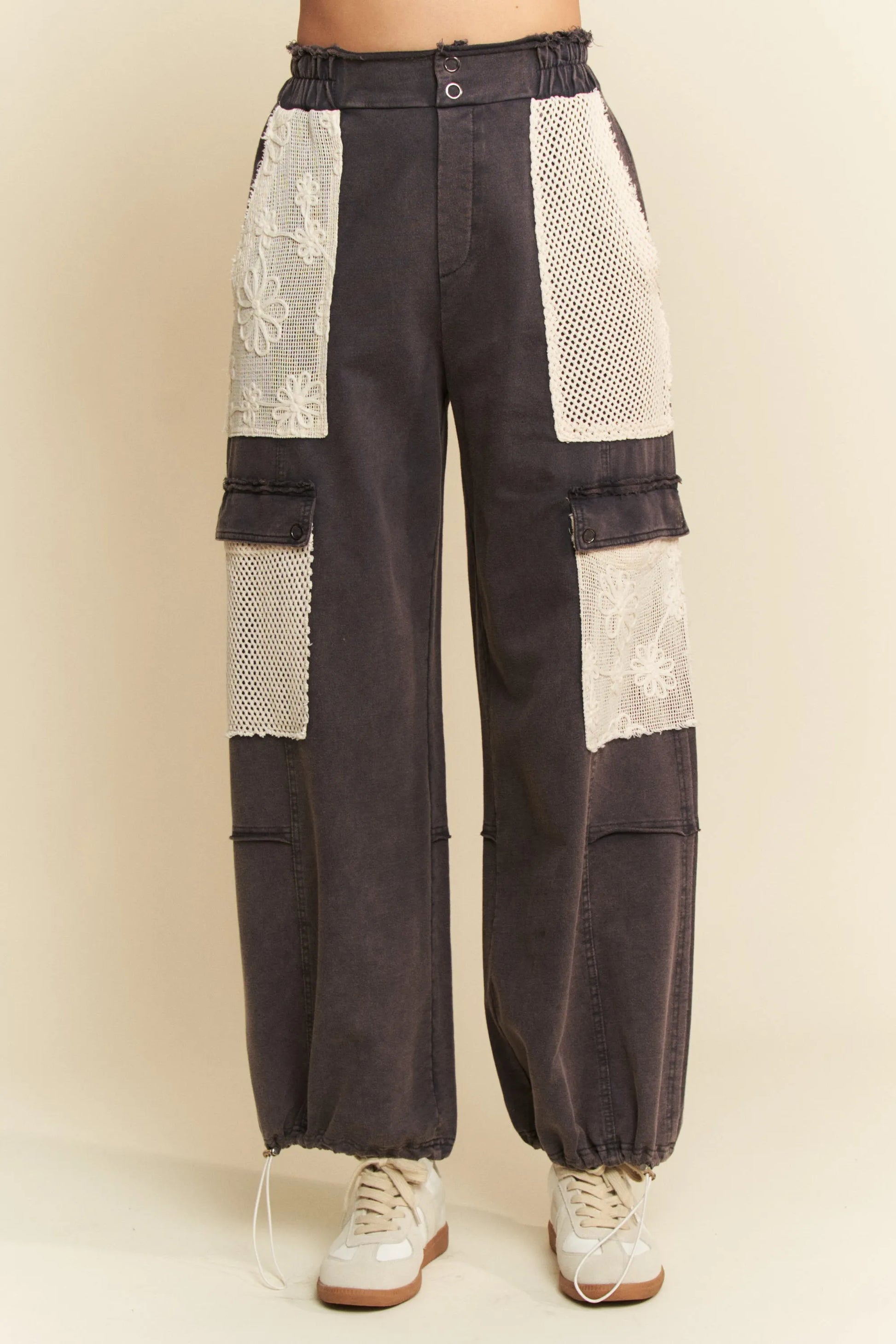 Davi & Dani Lace Patchwork Bottom Opening Adjustable Pants - Premium Women Pants from Trendsi - Just $66.99! Shop now at Handbags Specialist Headquarter