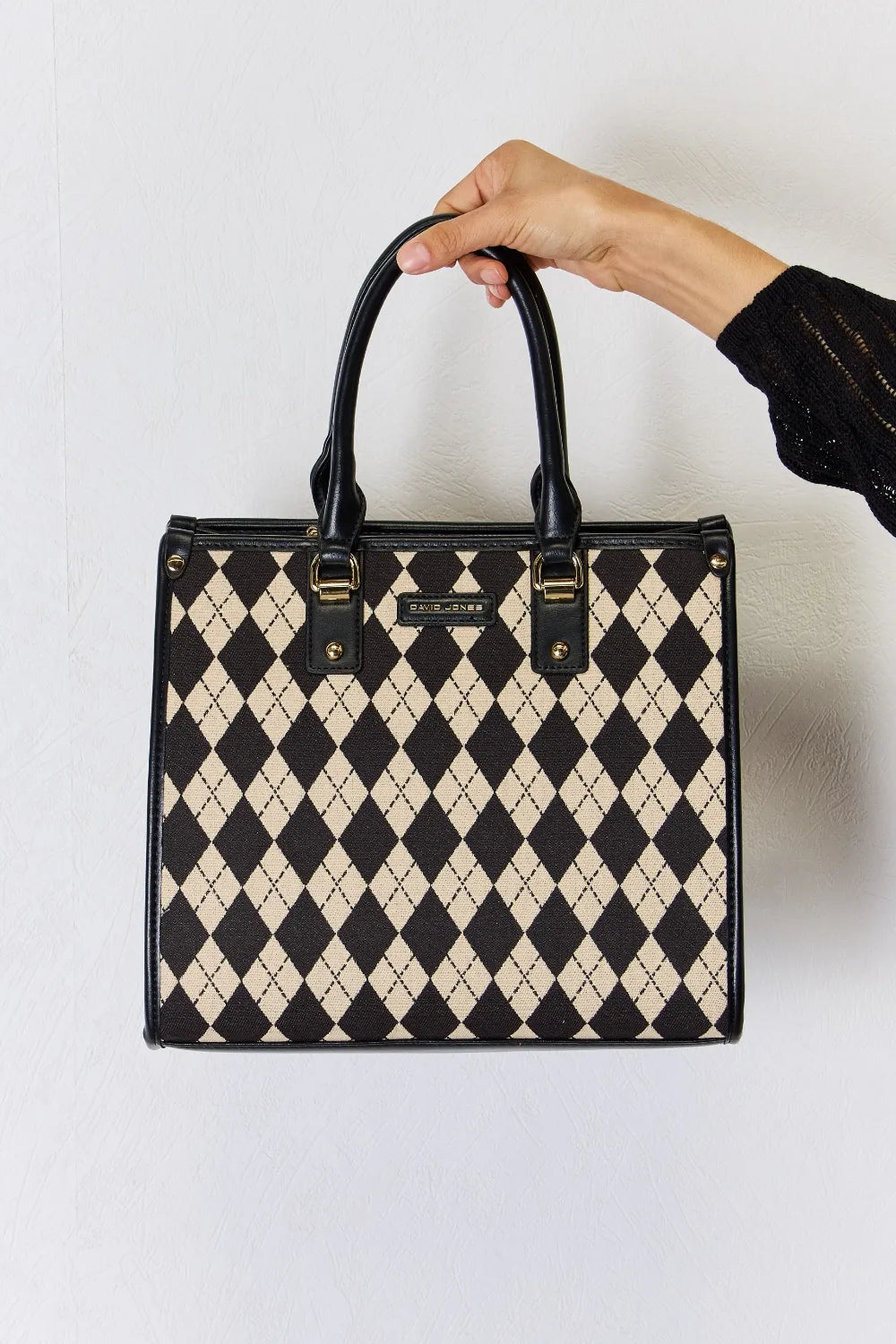 David Jones Argyle Pattern PU Leather Handbag - Premium Handbags from Trendsi - Just $51.99! Shop now at Handbags Specialist Headquarter