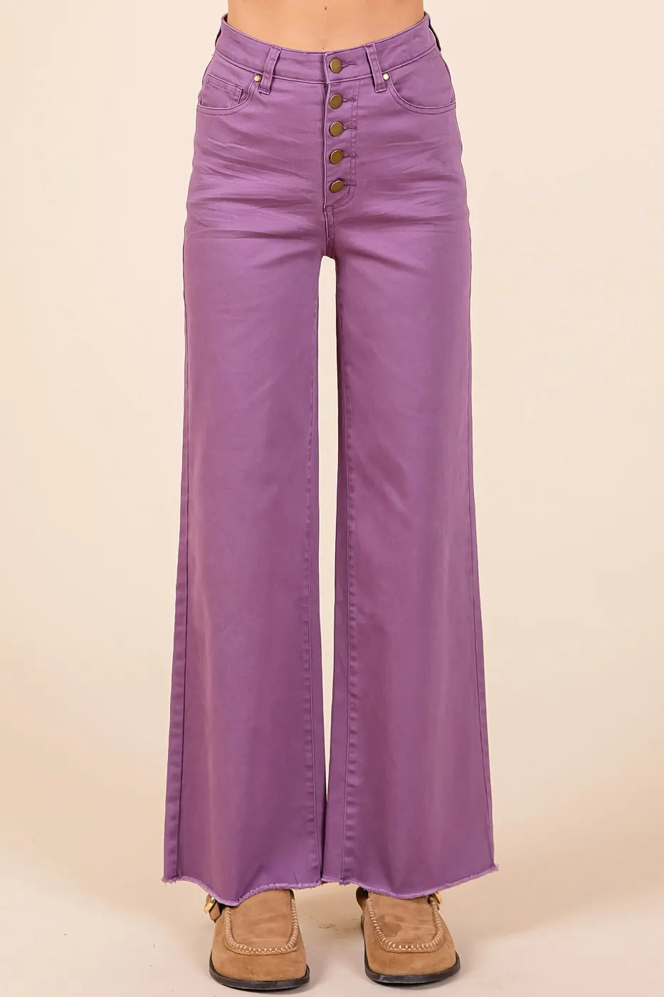Mittoshop Twill High Waisted Button Fly Wide Leg Pants - Premium Women Pants from Trendsi - Just $56.99! Shop now at Handbags Specialist Headquarter