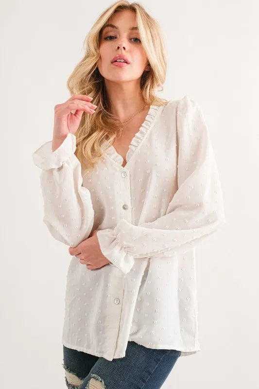 And The Why Polka Dot Ruffle Detailed Blouse Top - Premium Women / Tops from Trendsi - Just $38.88! Shop now at Handbags Specialist Headquarter