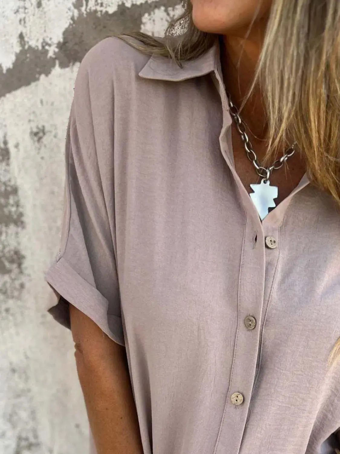 Full Size Collared Neck Half Sleeve Shirt Plus Size.