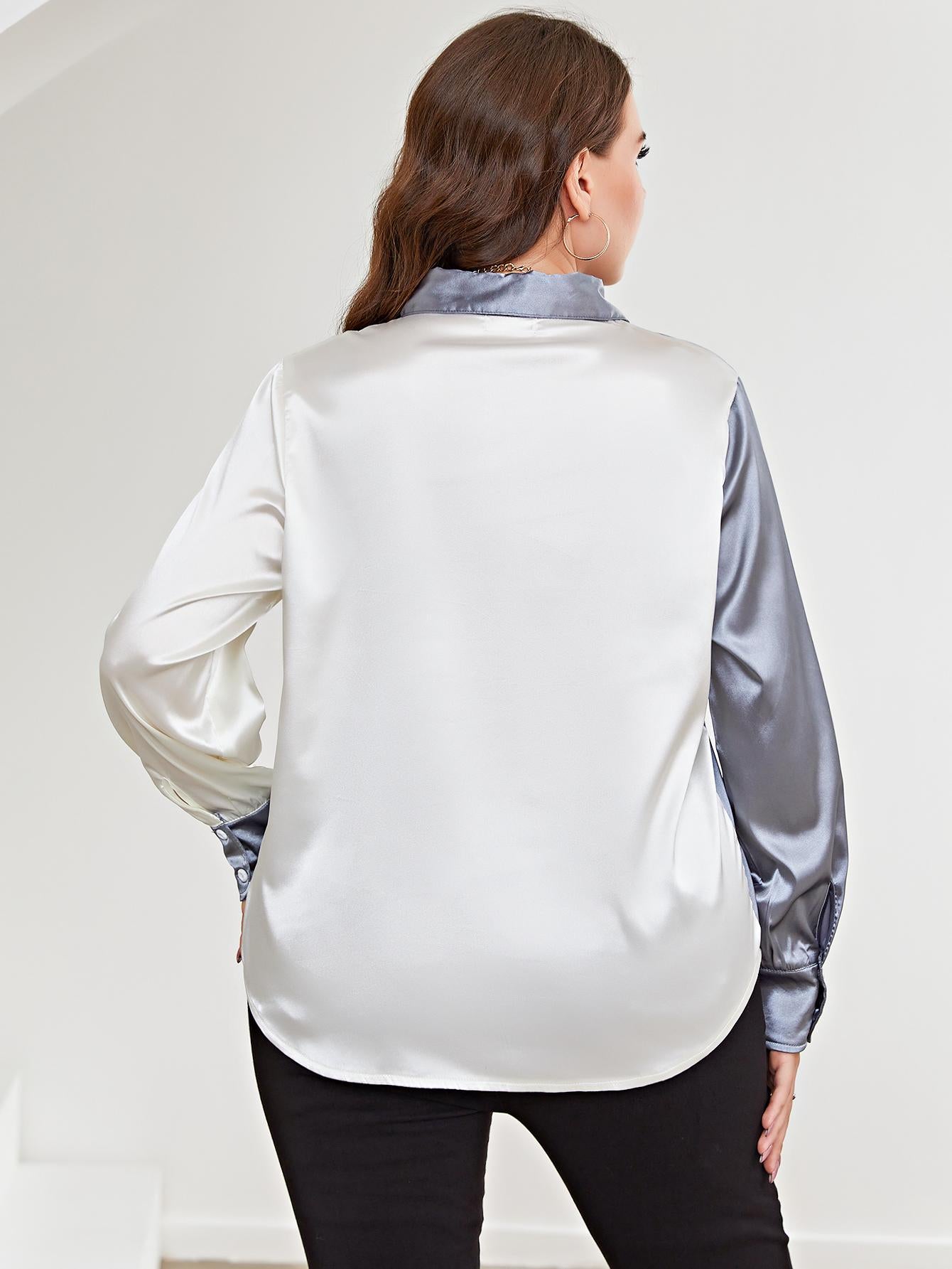 Plus Size Two-Tone Long Sleeve Shirt - Premium Plus Size Shirts from Trendsi - Just $28! Shop now at Handbags Specialist Headquarter