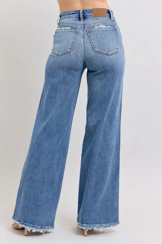 Judy Blue Full Size Raw Hem Wide Leg Jeans Plus Size - Premium Women / Jeans & Denim from Trendsi - Just $67.99! Shop now at Handbags Specialist Headquarter