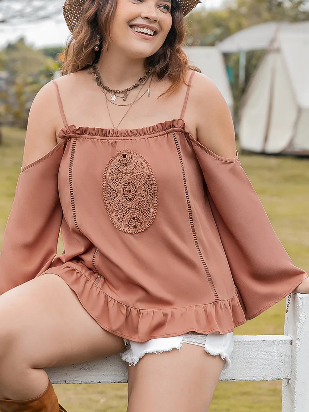 Plus Size Frill Square Neck Long Sleeve Blouse - Premium Plus Size Shirts from Trendsi - Just $30.76! Shop now at Handbags Specialist Headquarter