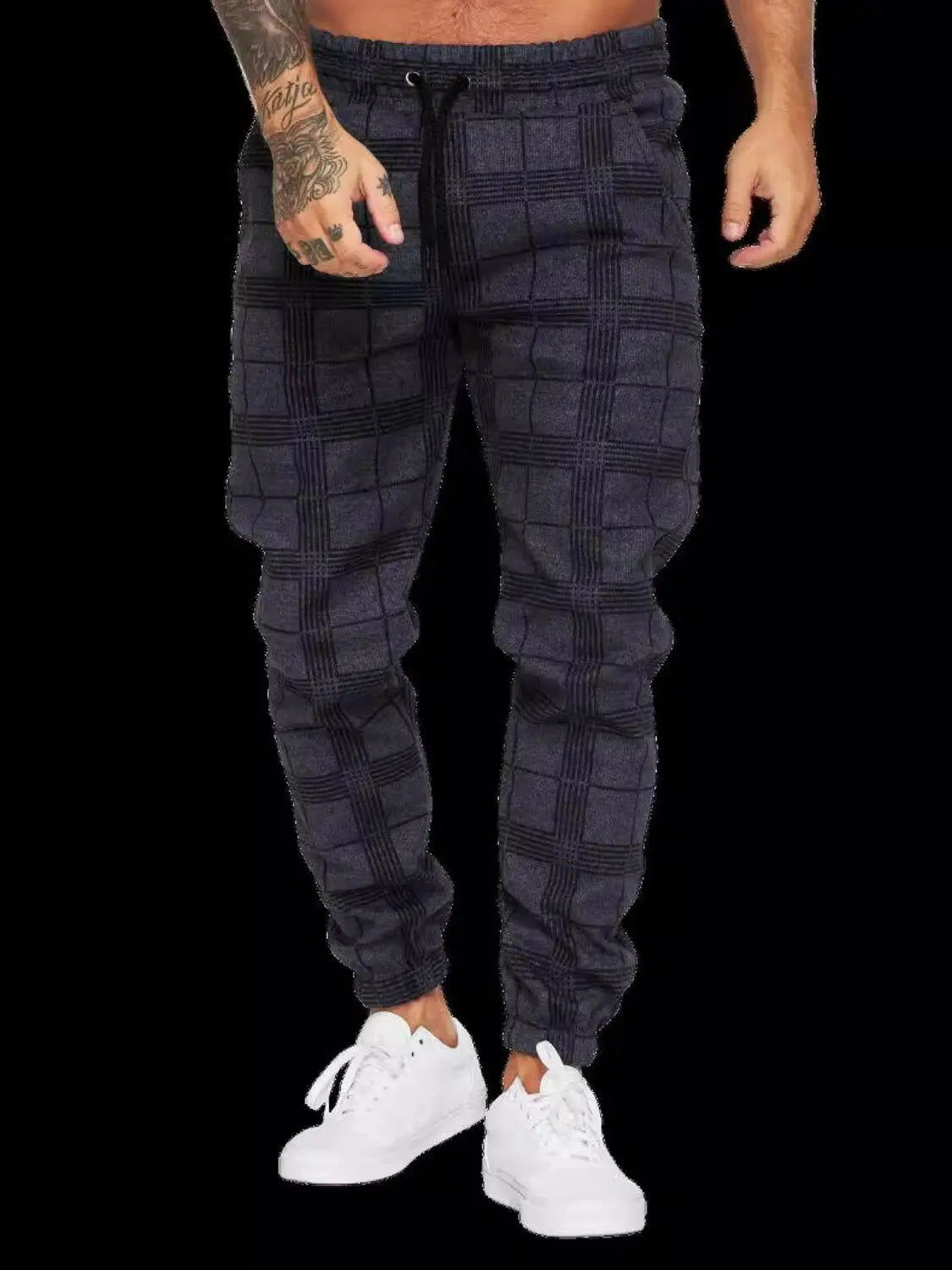 Men's Plus Size Plaid Drawstring Pants.