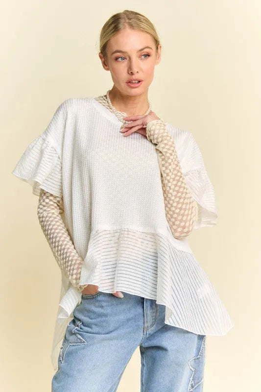 Davi & Dani Waffle Knit Bodice Ruffle Bottom Detail Top - Premium from Trendsi - Just $40.99! Shop now at Handbags Specialist Headquarter