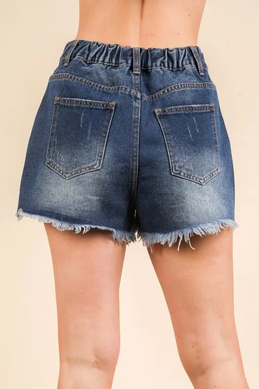 VERY J Raw Hem Pocketed Contrast Washed Denim Shorts - Premium Women / Jeans & Denim from Trendsi - Just $37.78! Shop now at Handbags Specialist Headquarter