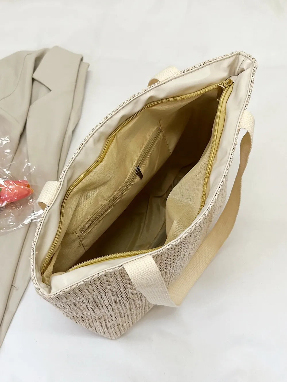 Straw Woven Tote Bag - Premium Tote Bag from Trendsi - Just $39.99! Shop now at Handbags Specialist Headquarter