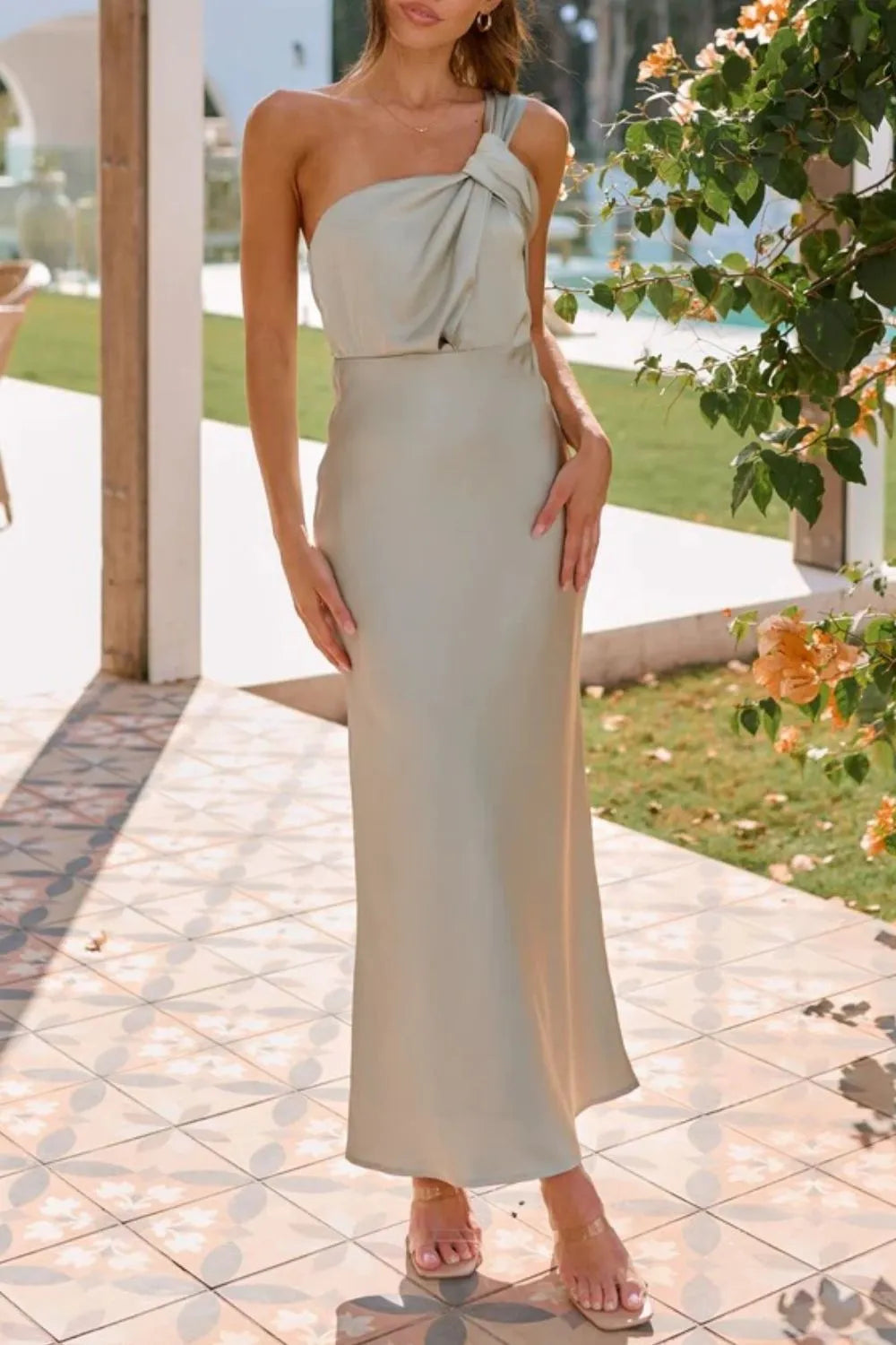 Knotted Single Shoulder Maxi Dress - Premium Maxi Dress from Trendsi - Just $29.99! Shop now at Handbags Specialist Headquarter