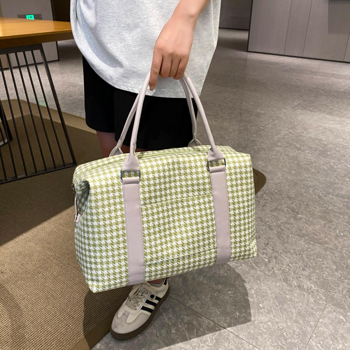 Houndstooth Canvas Travel Bag - Premium Luggage Travel Bags from Trendsi - Just $32.99! Shop now at Handbags Specialist Headquarter