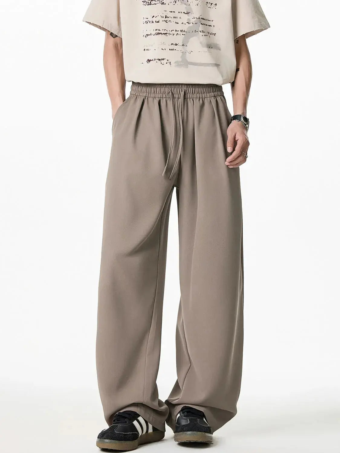 Men's Plus Size Drawstring Wide Leg Pants.