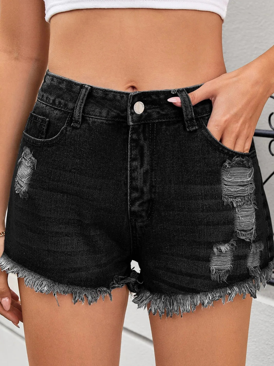 Distressed Raw Hem Denim Shorts - Premium Women / Jeans & Denim from Trendsi - Just $24.80! Shop now at Handbags Specialist Headquarter