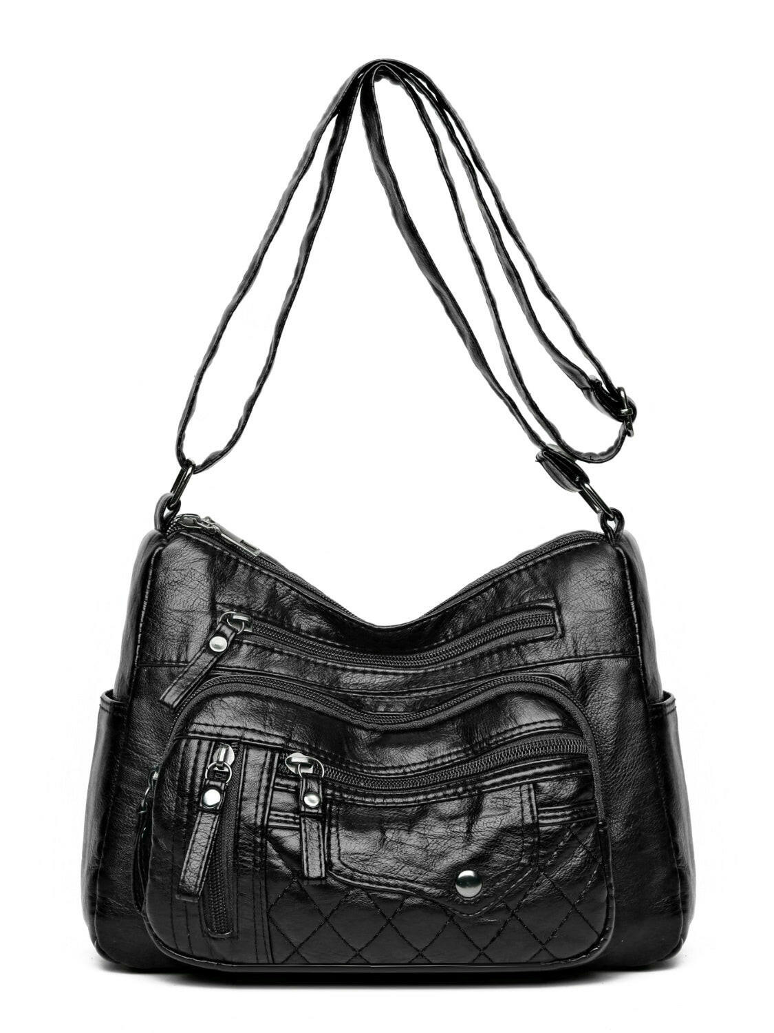 PU Leather Multi Pockets Adjustable Strap Shoulder Bag.