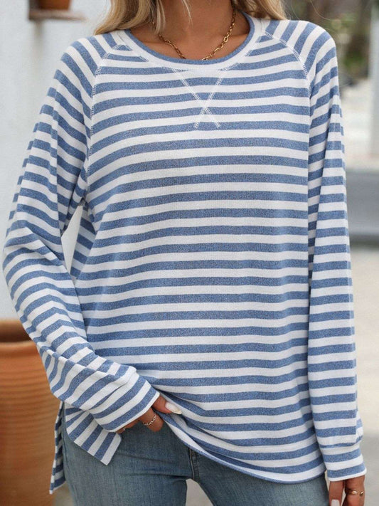 Mandy Striped Round Neck Long Sleeve T-Shirt - Premium Women / Tops from Trendsi - Just $24.72! Shop now at Handbags Specialist Headquarter