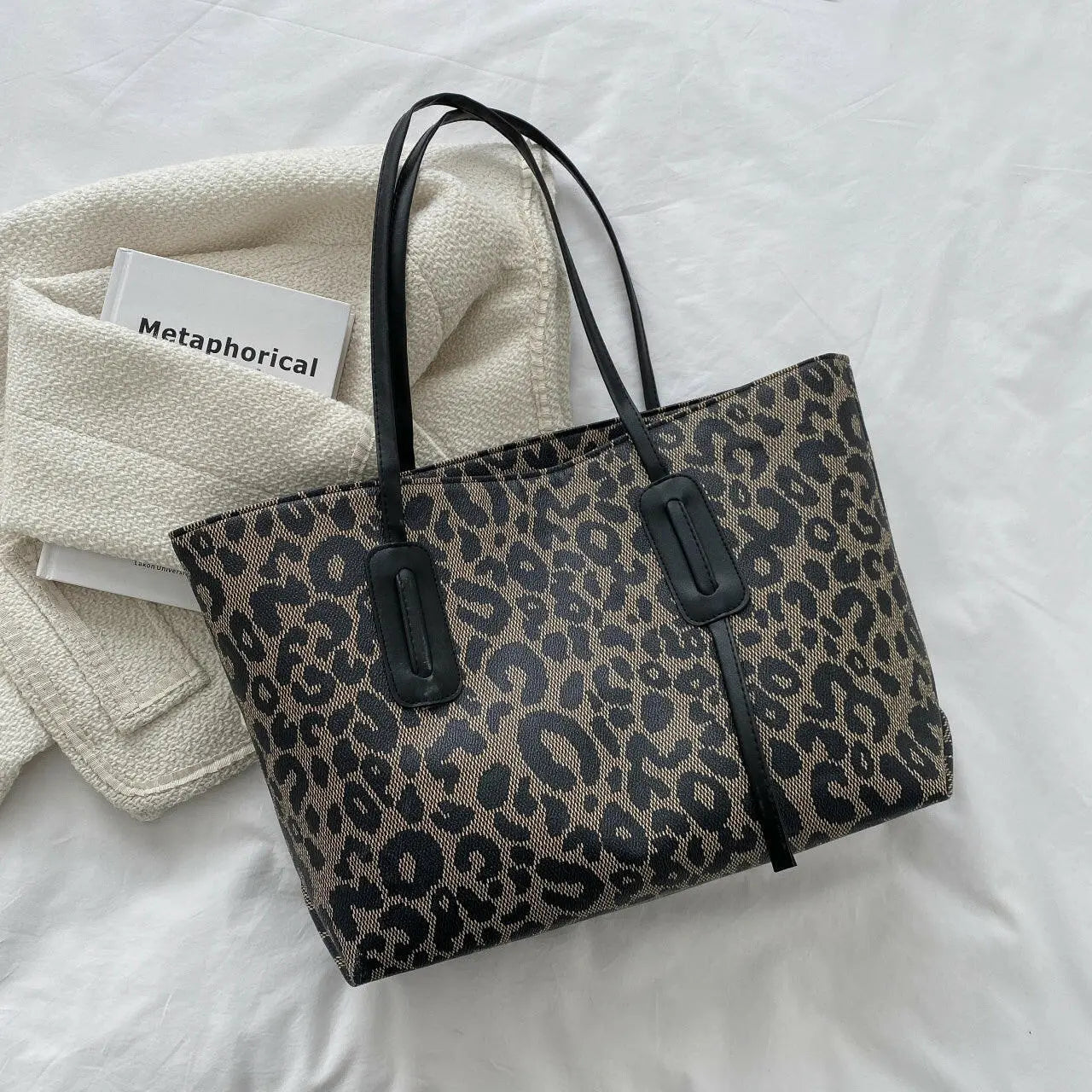 PU Leather Leopard Tote Bag.