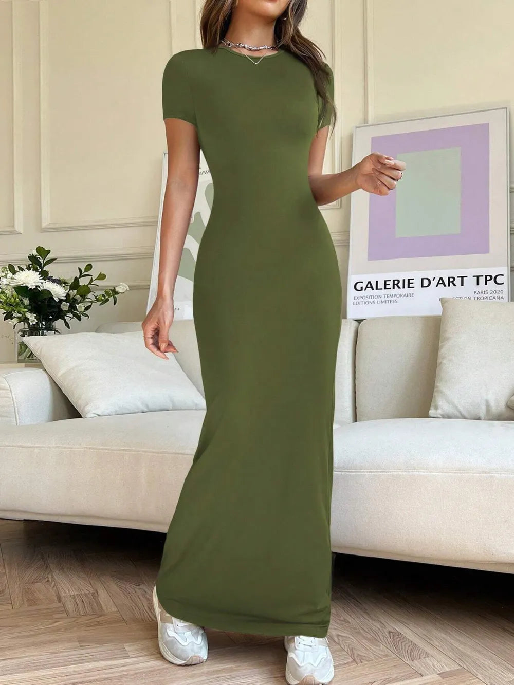 Short Sleeve Maxi Tee Dress - Premium Maxi Dress from Trendsi - Just $29.99! Shop now at Handbags Specialist Headquarter