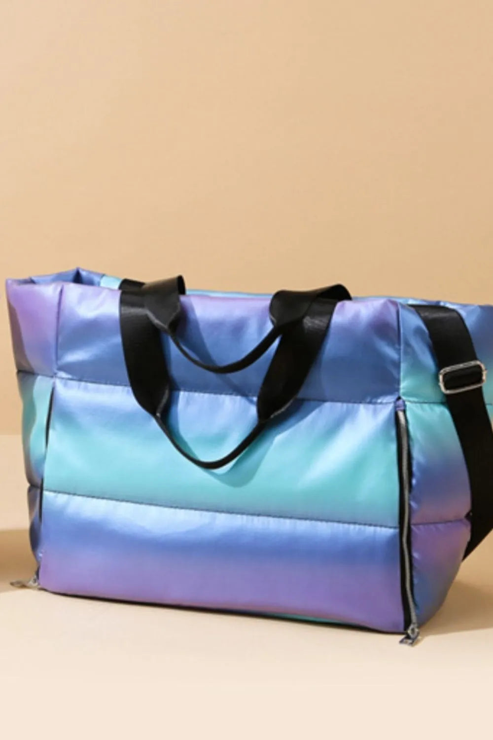 Gradient Quilted Travel Bag with Side Zippers - Premium travel-bag from Trendsi - Just $44.99! Shop now at Handbags Specialist Headquarter