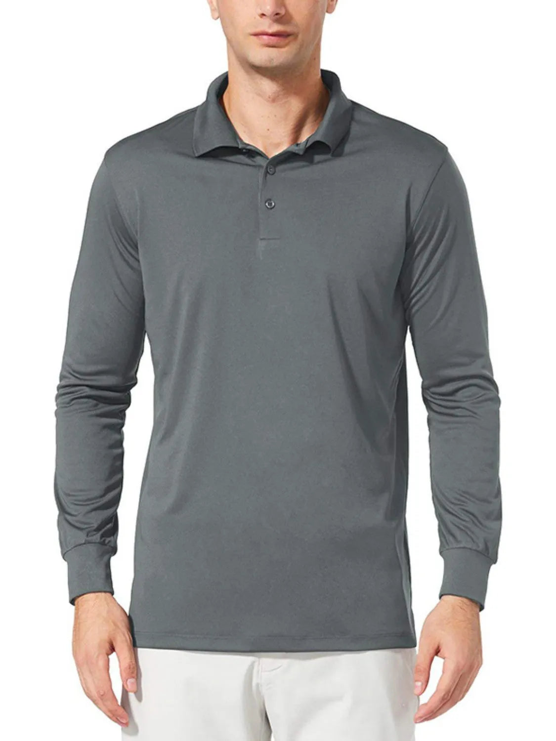 Long Sleeve Collared Neck Polo Shirt - Premium Men's Polo shirt from Trendsi - Just $34.99! Shop now at Handbags Specialist Headquarter