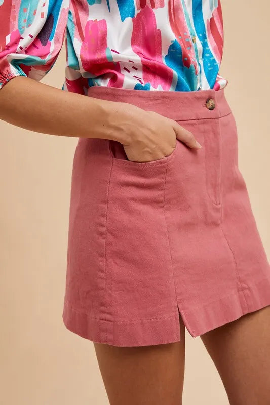 Annie Wear Comfort Stretch Cotton Slit Detailed Mini Skirt - Premium Skirts from Trendsi - Just $26.99! Shop now at Handbags Specialist Headquarter