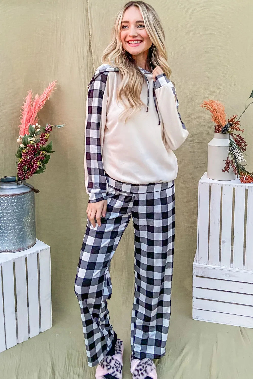 And The Why Drawstring Hooded Top and Plaid Pants Lounge Set - Premium Sleepwear from Trendsi - Just $53.99! Shop now at Handbags Specialist Headquarter