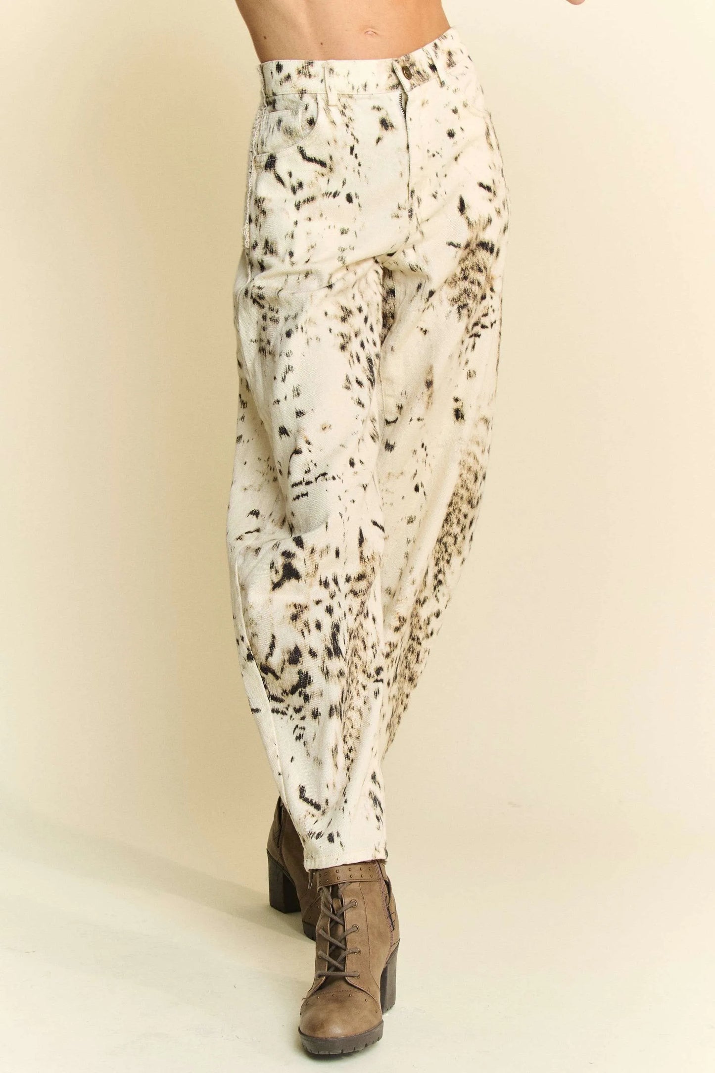 Davi & Dani Abstract Tie Dye Dot Lace Detail Barrel Pants - Premium Women Pants from Trendsi - Just $61.99! Shop now at Handbags Specialist Headquarter