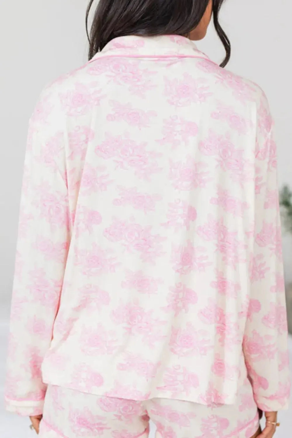 Printed Button Up Long Sleeve Top and Pants Lounge Set - Premium Sleepwear from Trendsi - Just $56.92! Shop now at Handbags Specialist Headquarter