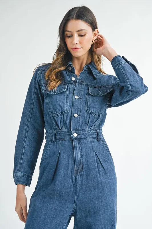 MABLE Cinched Waist Straight Leg Denim Jumpsuit - Premium Women / Jeans & Denim from Trendsi - Just $71.56! Shop now at Handbags Specialist Headquarter