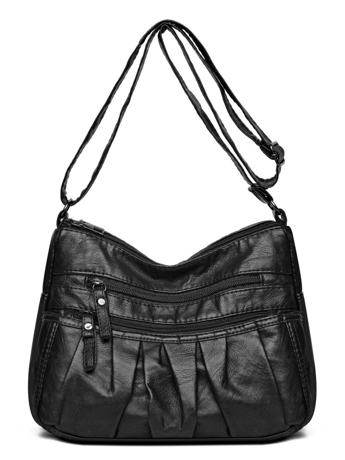 PU Leather Ruched Adjustable Strap Shoulder Bag.