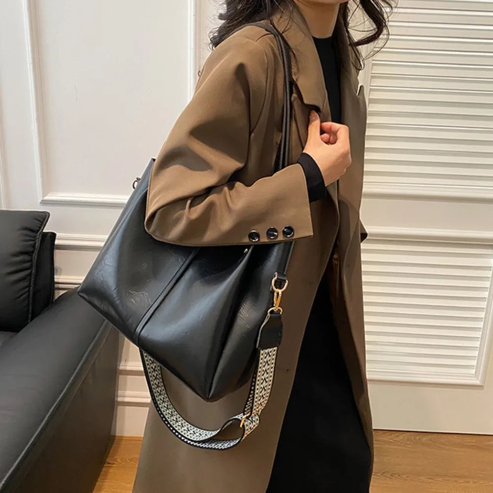 PU Leather Large Tote Bag - Premium Tote Bag from Trendsi - Just $32.99! Shop now at Handbags Specialist Headquarter