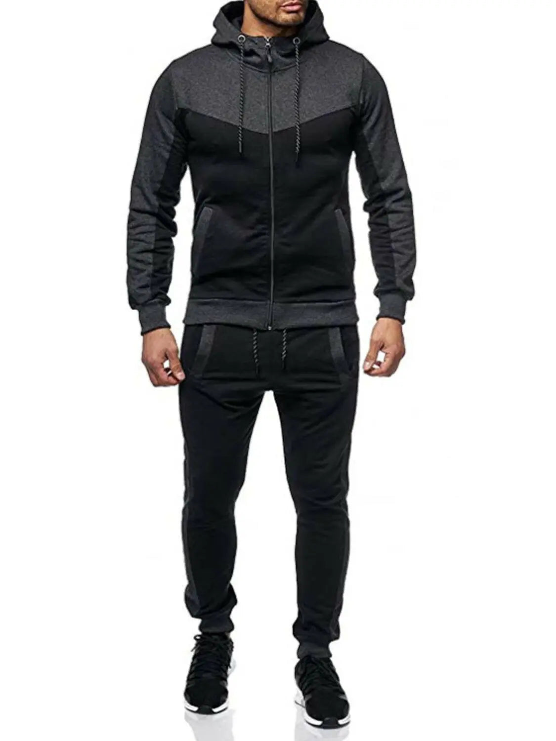 Men's Plus Size Zip Up Contrast Hoodie and Pants Set.