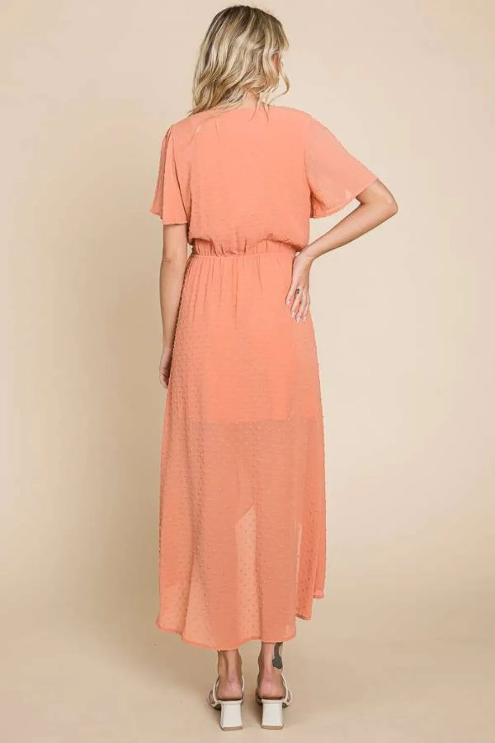 Culture Code Full Size Swiss Dot Tied Slit Short Sleeve Dress - Premium Dresses from Trendsi - Just $49.99! Shop now at Handbags Specialist Headquarter