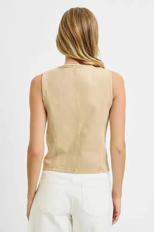 RISEN Plus Size V Neck Button Down Vest.